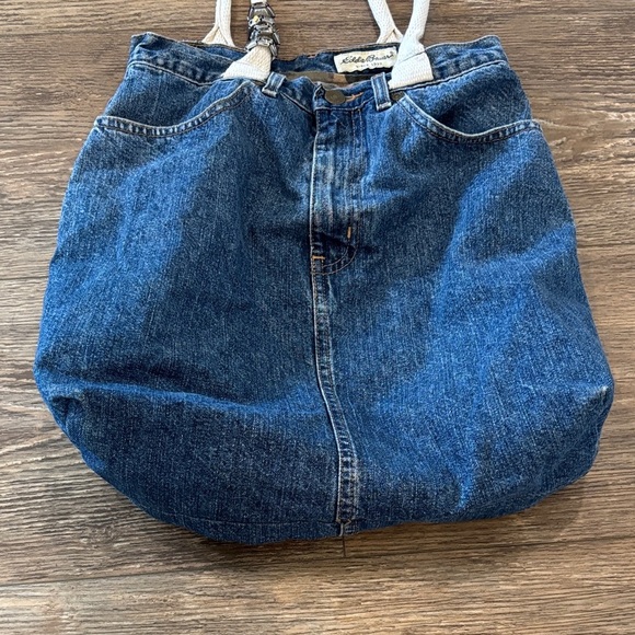 Upcycled Denim Tote Bag with White Straps using Eddie Bauer Jeans - Picture 6 of 10